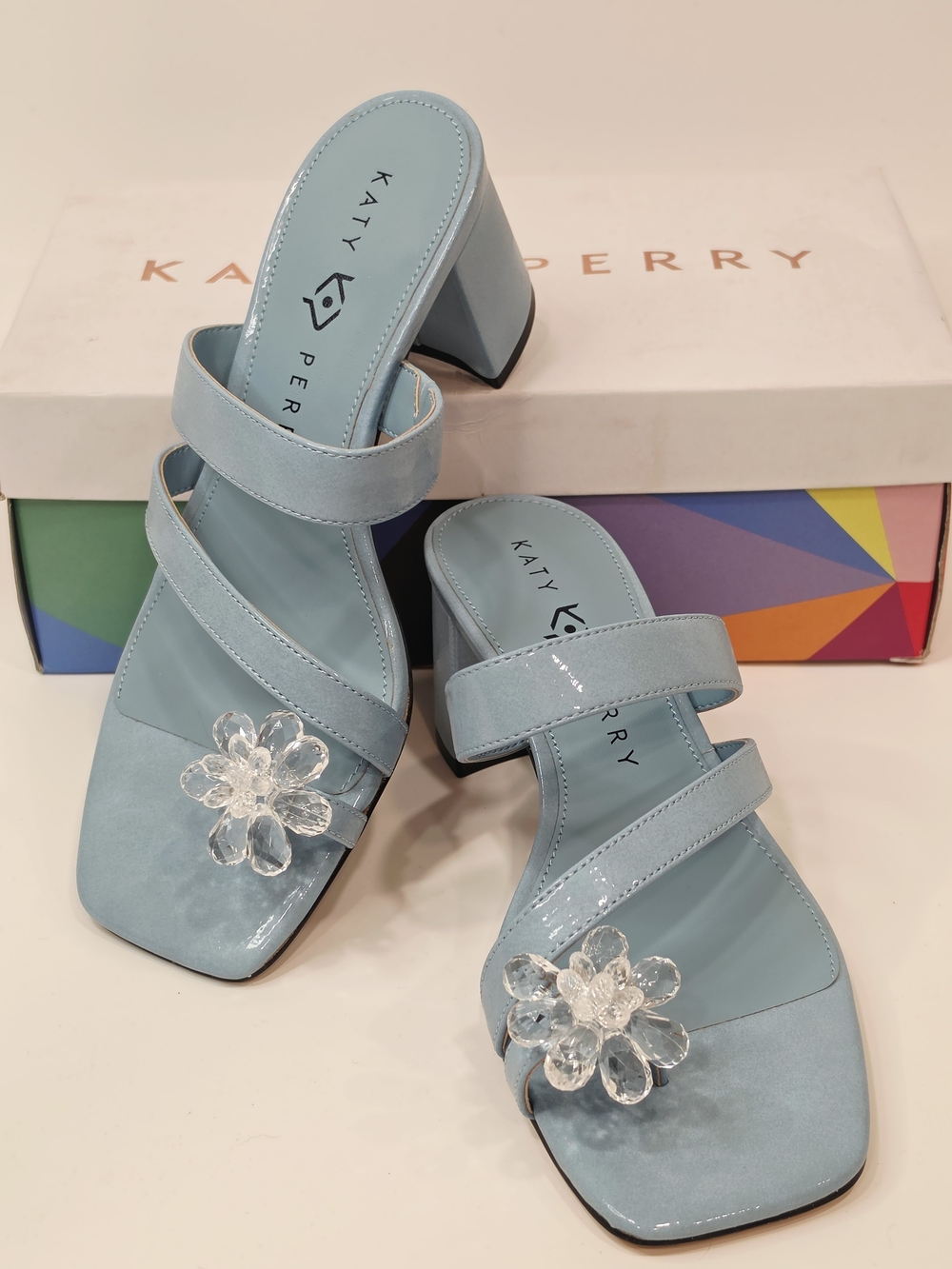Katy Perry The Toolpiled Flower Sandal in Blue Block Heel Sandals Womens Size 7